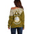 Personalised Marshall Islands Off Shoulder Sweater Gold Polynesian Tribal Mix Coat Of Arms LT14 - Polynesian Pride