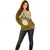 Personalised Marshall Islands Off Shoulder Sweater Gold Polynesian Tribal Mix Coat Of Arms LT14 - Polynesian Pride