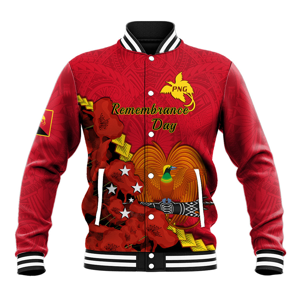 Polynesian Pride Remembrance Day PNG Baseball Jacket Papua New Guinea We Will Remember Them LT14 Unisex Red - Polynesian Pride