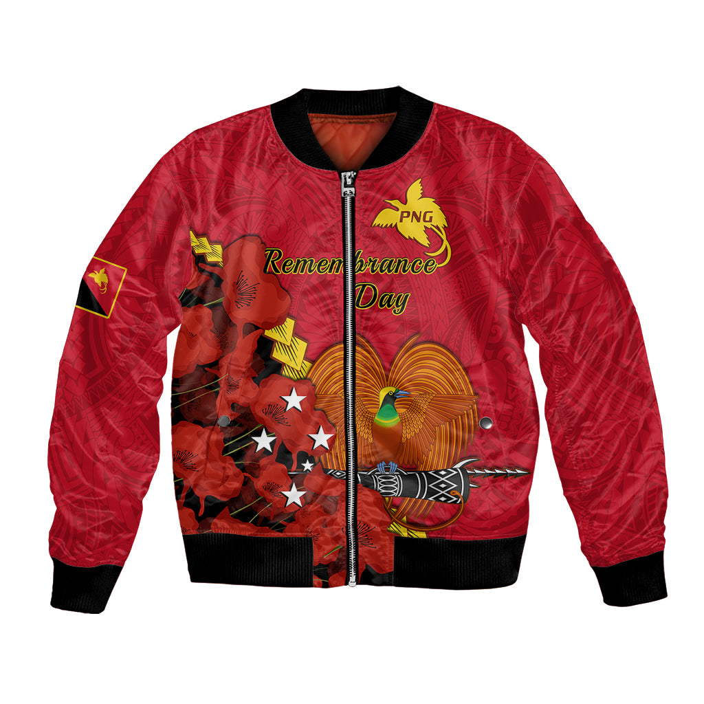 Polynesian Pride Remembrance Day PNG Bomber Jacket Papua New Guinea We Will Remember Them LT14 Unisex Red - Polynesian Pride
