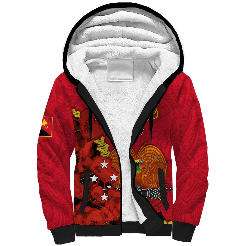 Personalised Remembrance Day PNG Sherpa Hoodie Papua New Guinea We Will Remember Them LT14 Unisex Red - Polynesian Pride