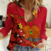 Personalised Remembrance Day PNG Women Casual Shirt Papua New Guinea We Will Remember Them LT14 Female Red - Polynesian Pride