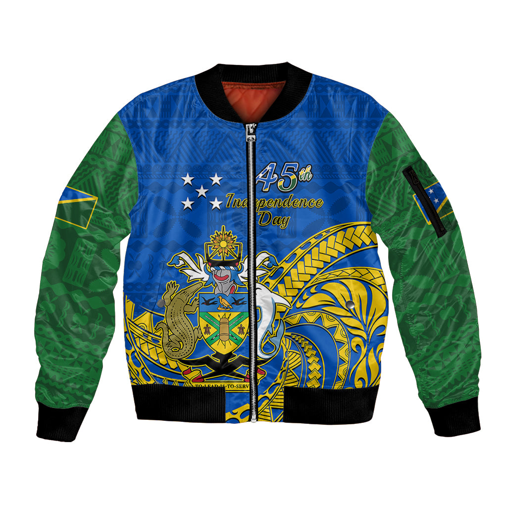 Polynesian Pride Independence Day Solomon Islands Sleeve Zip Bomber Jacket Happy 45th Anniversary LT14 Unisex Blue - Polynesian Pride