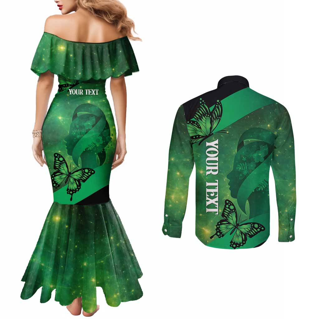 Personalised World Mental Health Awareness Month Couples Matching Mermaid Dress and Long Sleeve Button Shirt Warriors Brave Strong Galaxy Vibes