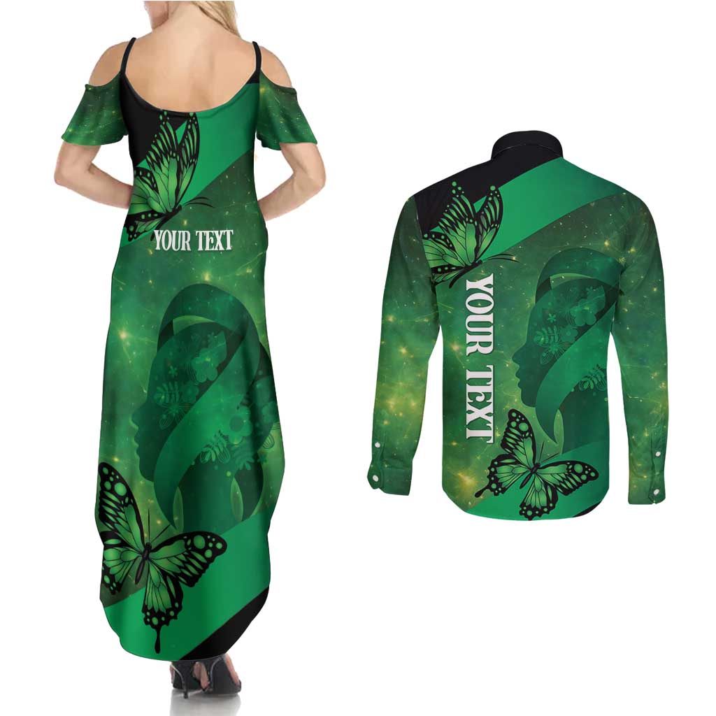 Personalised World Mental Health Awareness Month Couples Matching Summer Maxi Dress and Long Sleeve Button Shirt Warriors Brave Strong Galaxy Vibes