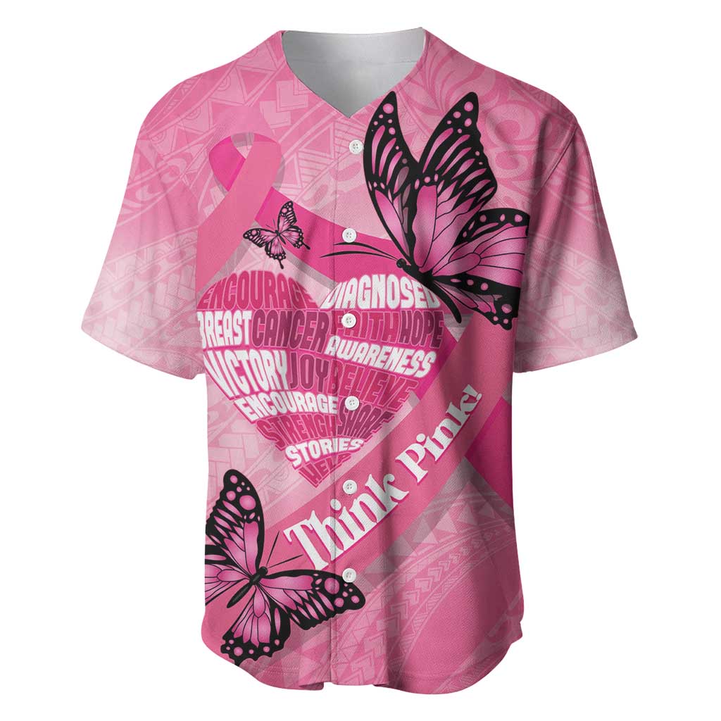 Polynesia Breast Cancer Awareness Month Baseball Jersey Pink Ribbon Mix Butterflies