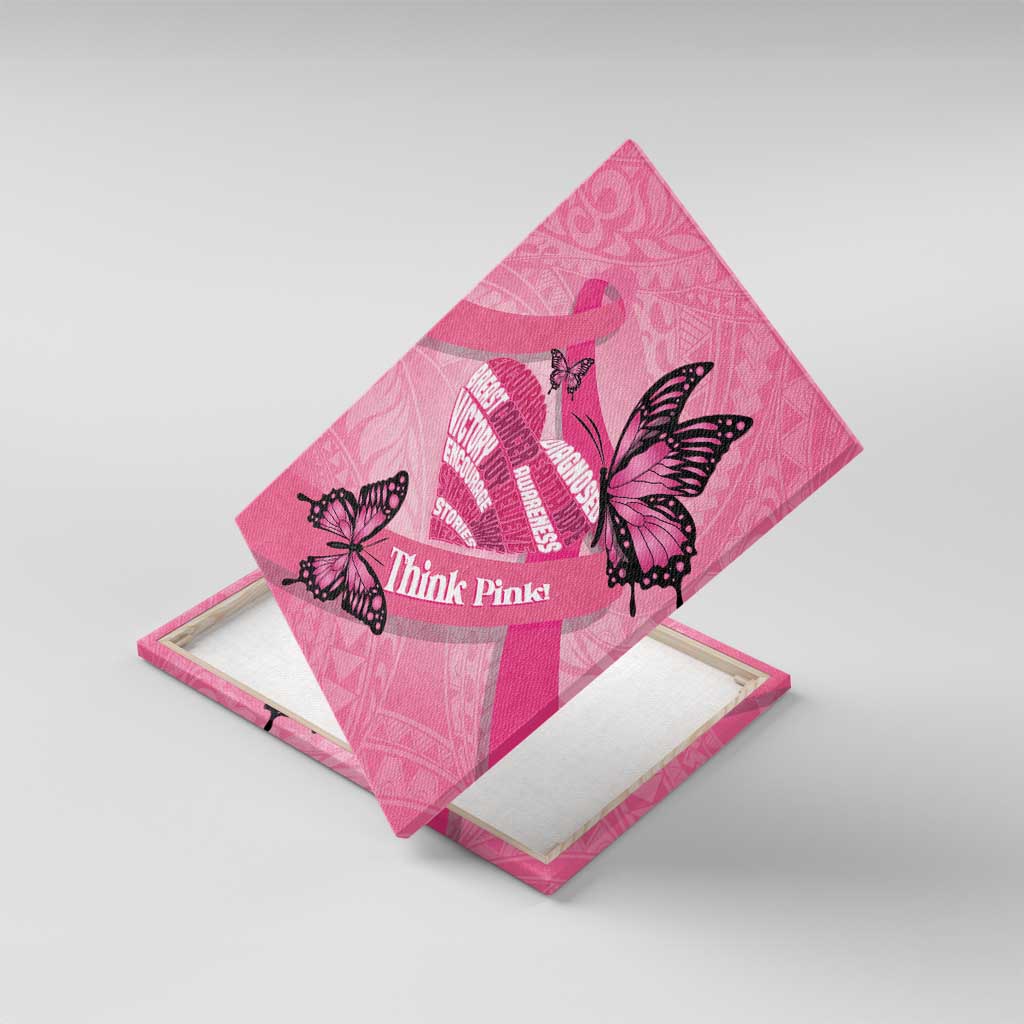 Polynesia Breast Cancer Awareness Month Canvas Wall Art Pink Ribbon Mix Butterflies