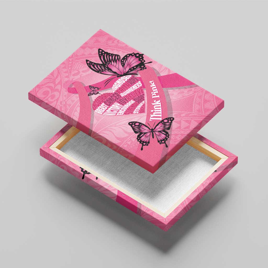 Polynesia Breast Cancer Awareness Month Canvas Wall Art Pink Ribbon Mix Butterflies