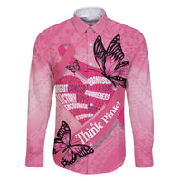 Polynesia Breast Cancer Awareness Month Family Matching Long Sleeve Bodycon Dress and Hawaiian Shirt Pink Ribbon Mix Butterflies