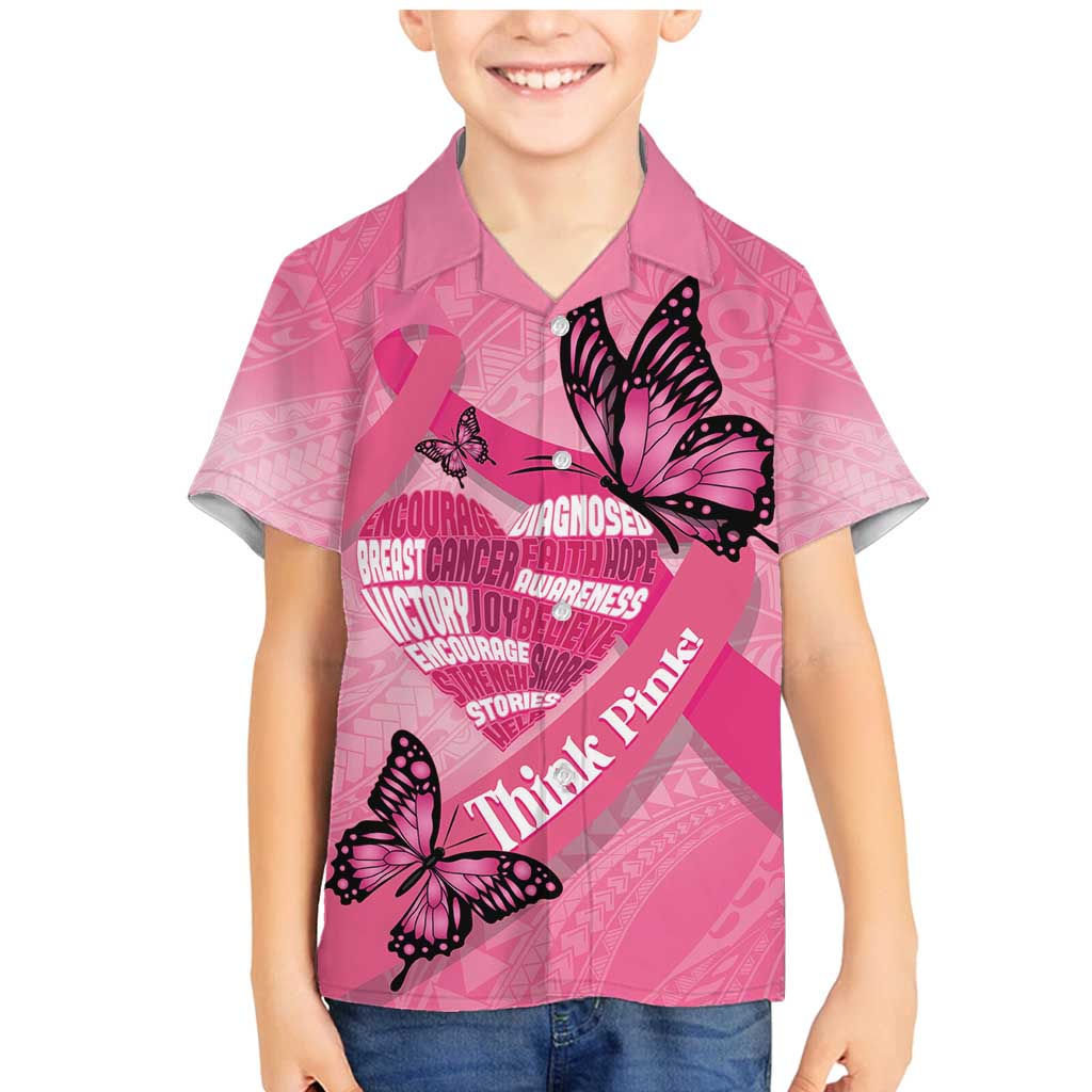 Polynesia Breast Cancer Awareness Month Family Matching Mermaid Dress and Hawaiian Shirt Pink Ribbon Mix Butterflies