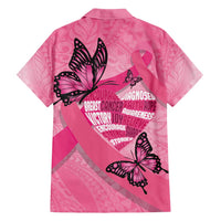 Polynesia Breast Cancer Awareness Month Family Matching Off Shoulder Short Dress and Hawaiian Shirt Pink Ribbon Mix Butterflies