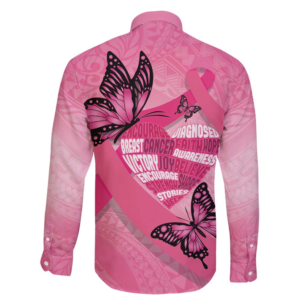 Polynesia Breast Cancer Awareness Month Family Matching Off Shoulder Short Dress and Hawaiian Shirt Pink Ribbon Mix Butterflies