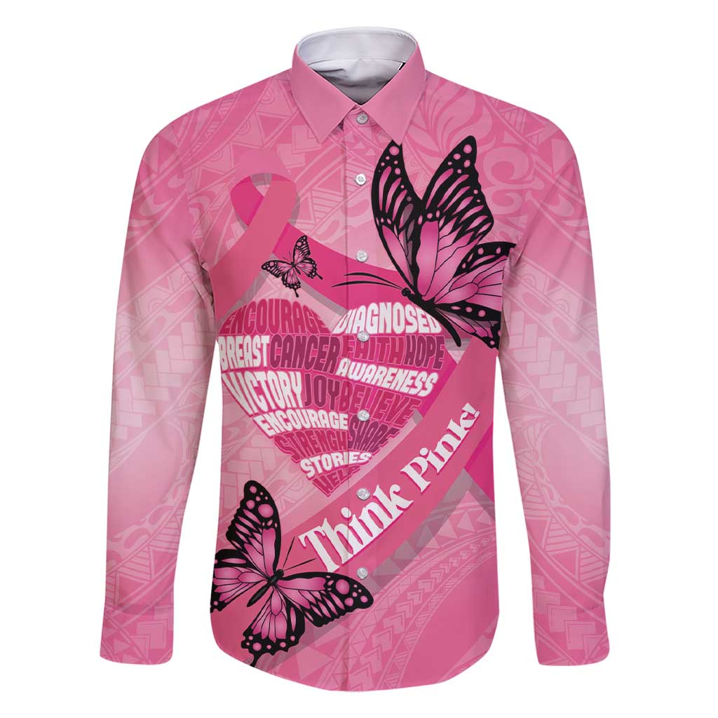 Polynesia Breast Cancer Awareness Month Family Matching Short Sleeve Bodycon Dress and Hawaiian Shirt Pink Ribbon Mix Butterflies