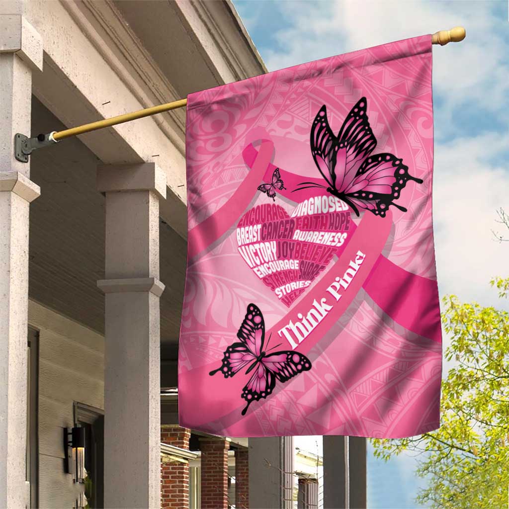 Polynesia Breast Cancer Awareness Month Garden Flag Pink Ribbon Mix Butterflies