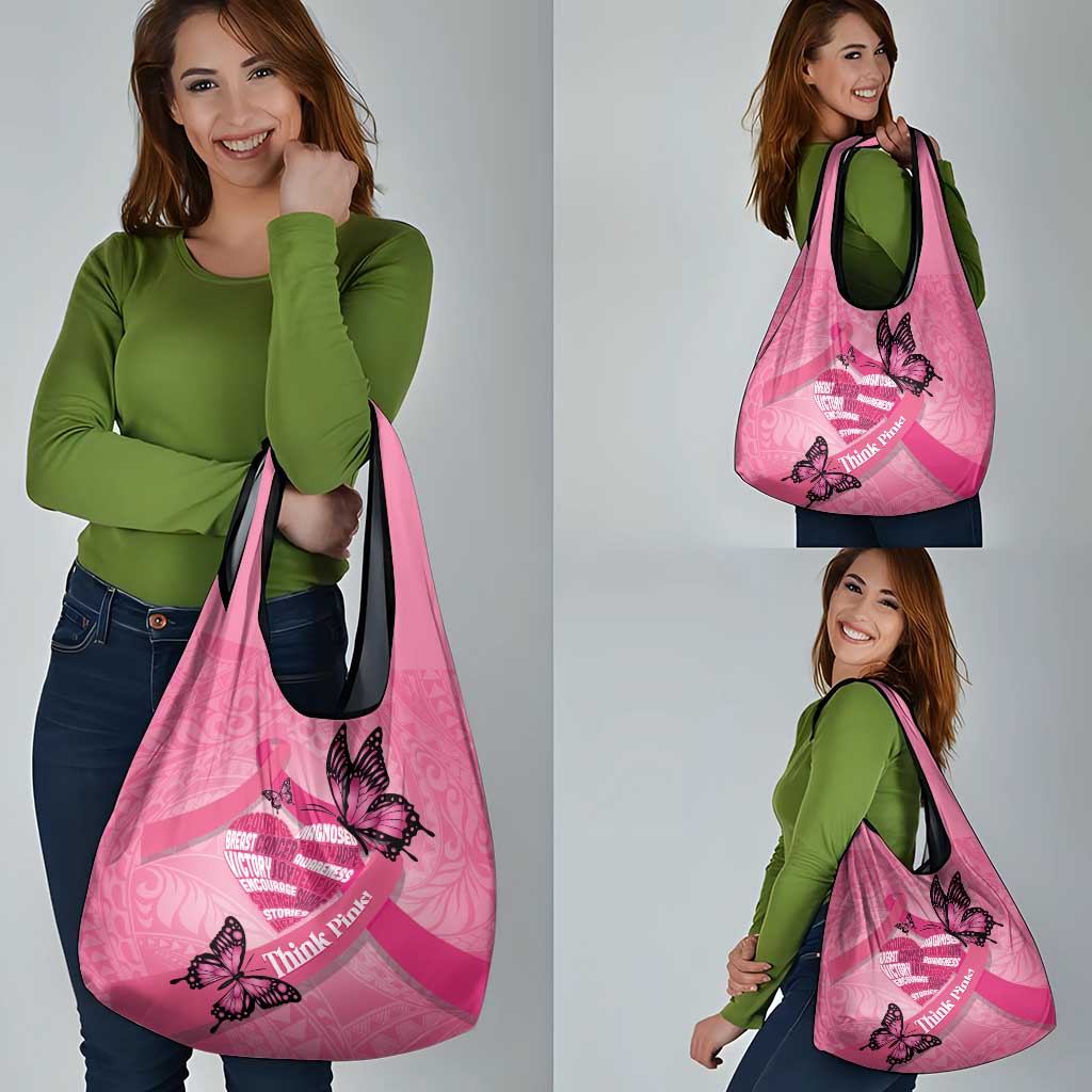 Polynesia Breast Cancer Awareness Month Grocery Bag Pink Ribbon Mix Butterflies