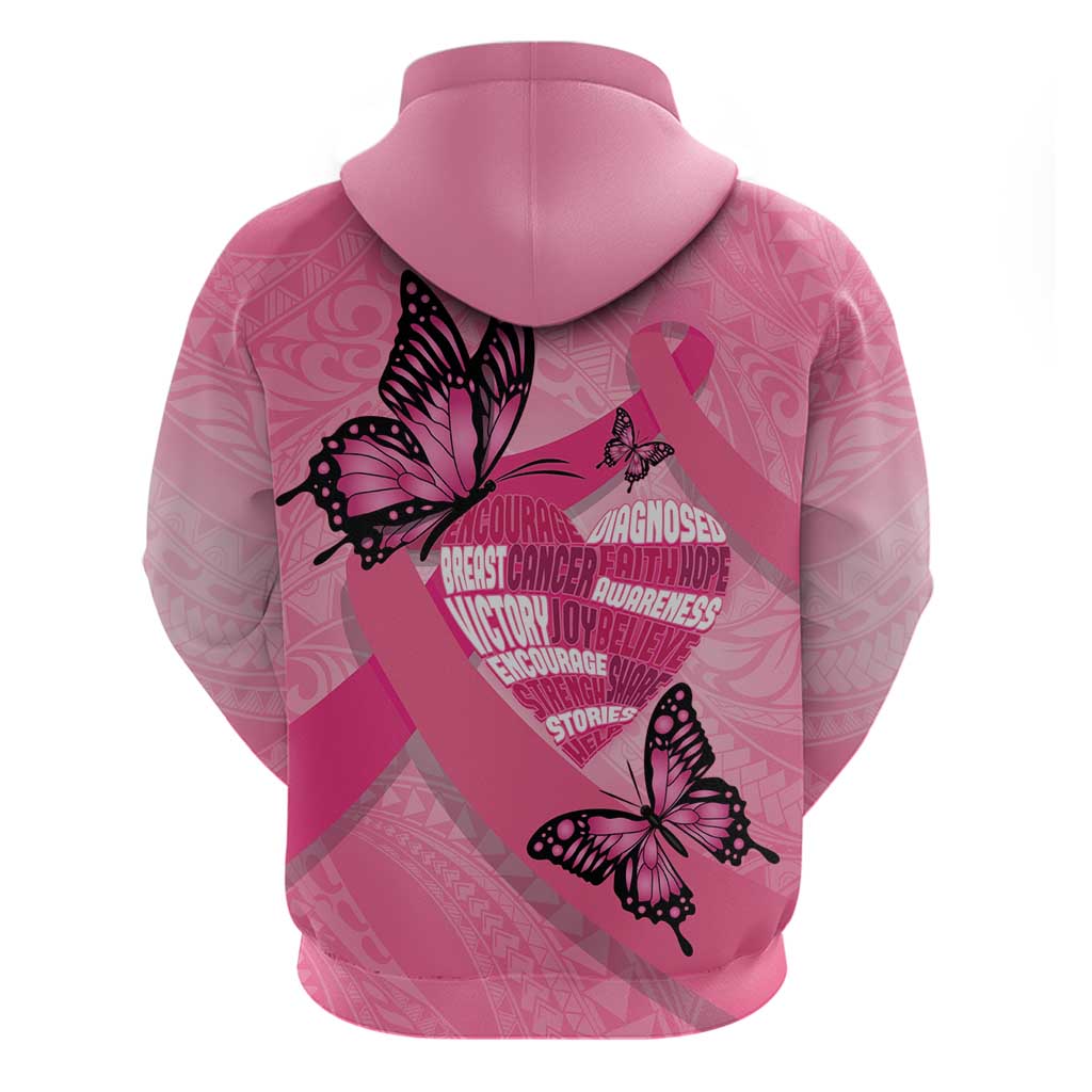 Polynesia Breast Cancer Awareness Month Hoodie Pink Ribbon Mix Butterflies