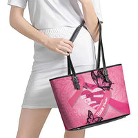 Polynesia Breast Cancer Awareness Month Leather Tote Bag Pink Ribbon Mix Butterflies