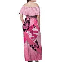 Polynesia Breast Cancer Awareness Month Off Shoulder Maxi Dress Pink Ribbon Mix Butterflies