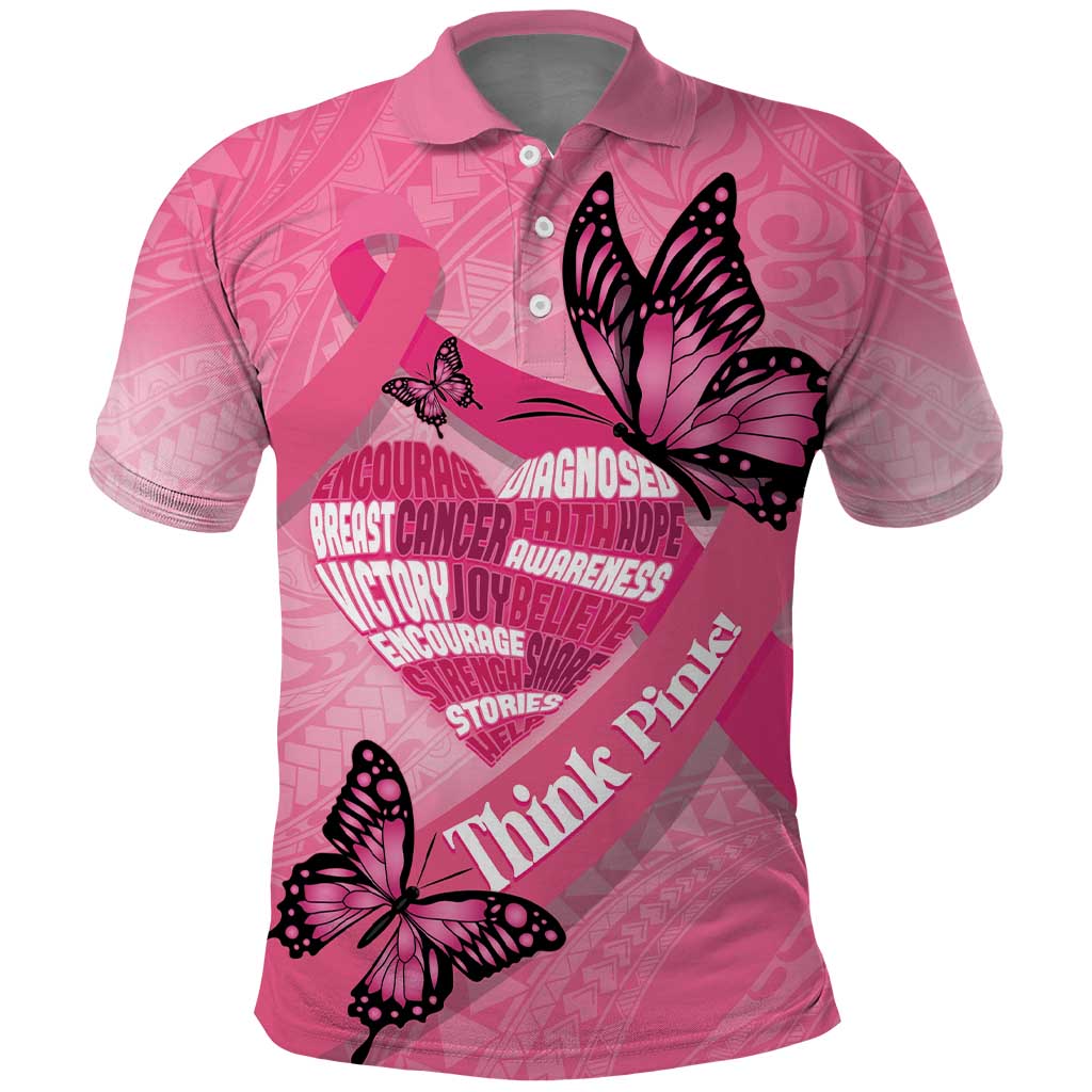 Polynesia Breast Cancer Awareness Month Polo Shirt Pink Ribbon Mix Butterflies