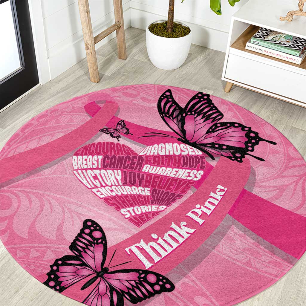 Polynesia Breast Cancer Awareness Month Round Carpet Pink Ribbon Mix Butterflies