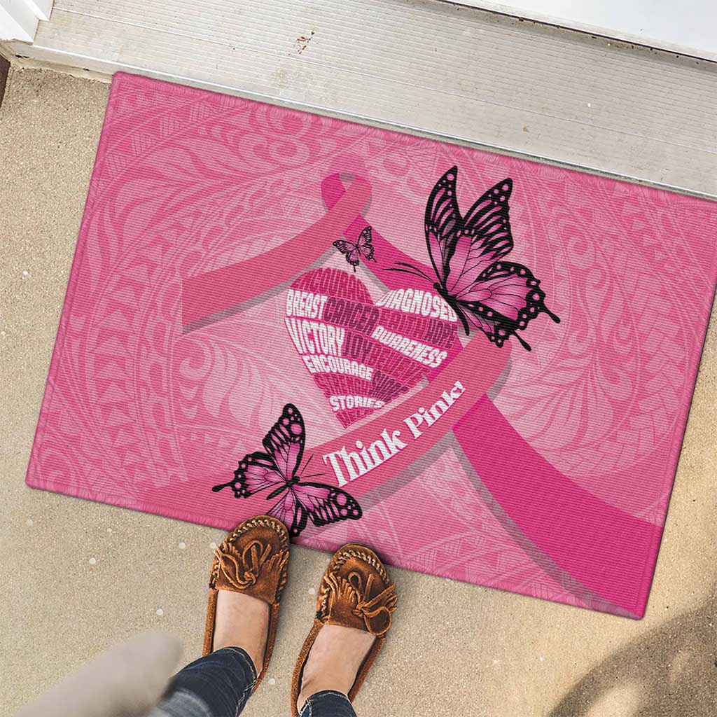 Polynesia Breast Cancer Awareness Month Rubber Doormat Pink Ribbon Mix Butterflies
