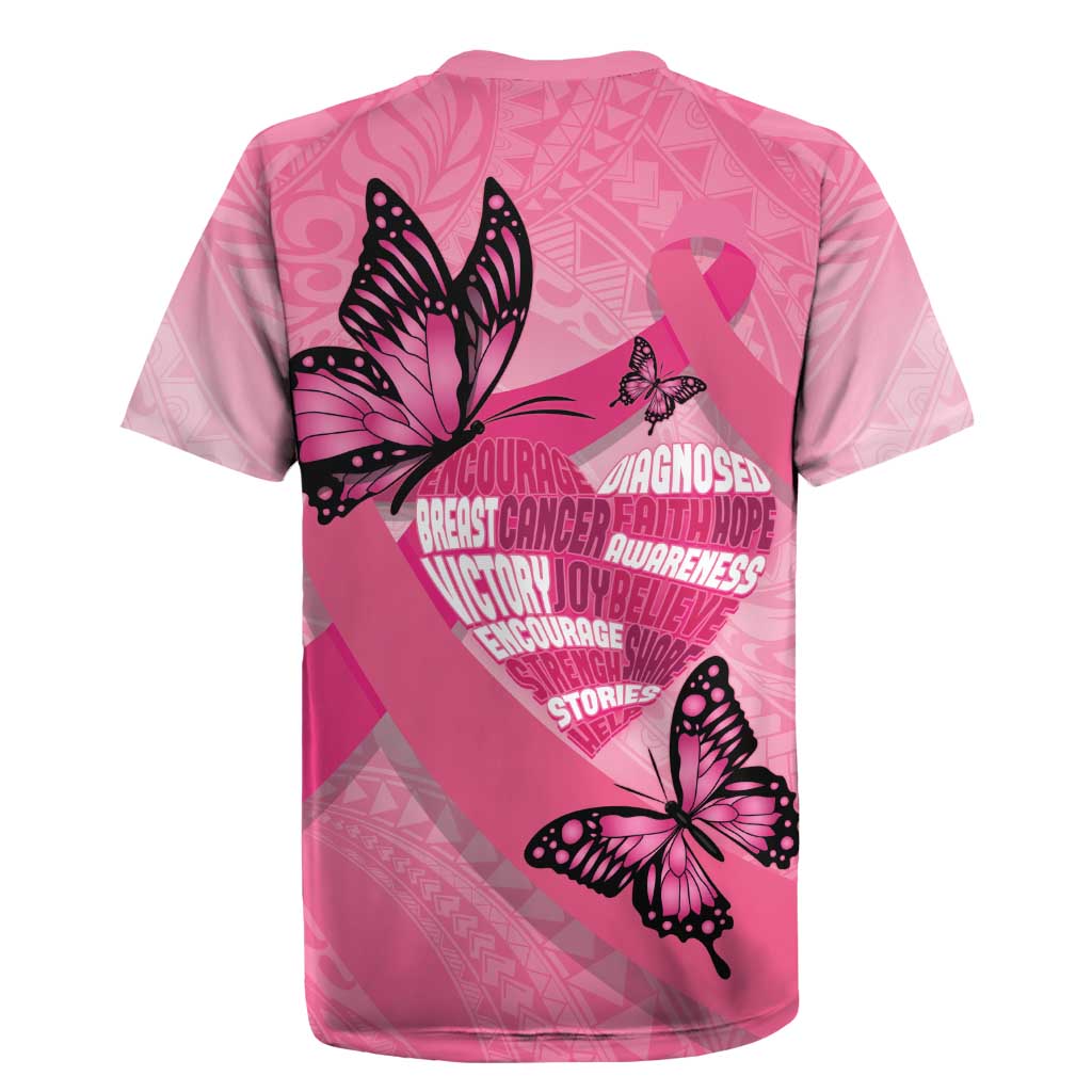 Polynesia Breast Cancer Awareness Month Rugby Jersey Pink Ribbon Mix Butterflies