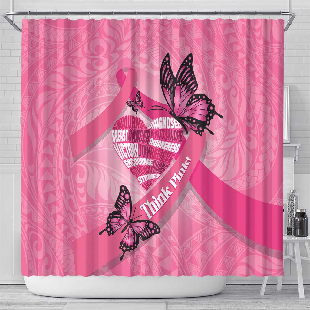 Polynesia Breast Cancer Awareness Month Shower Curtain Pink Ribbon Mix Butterflies