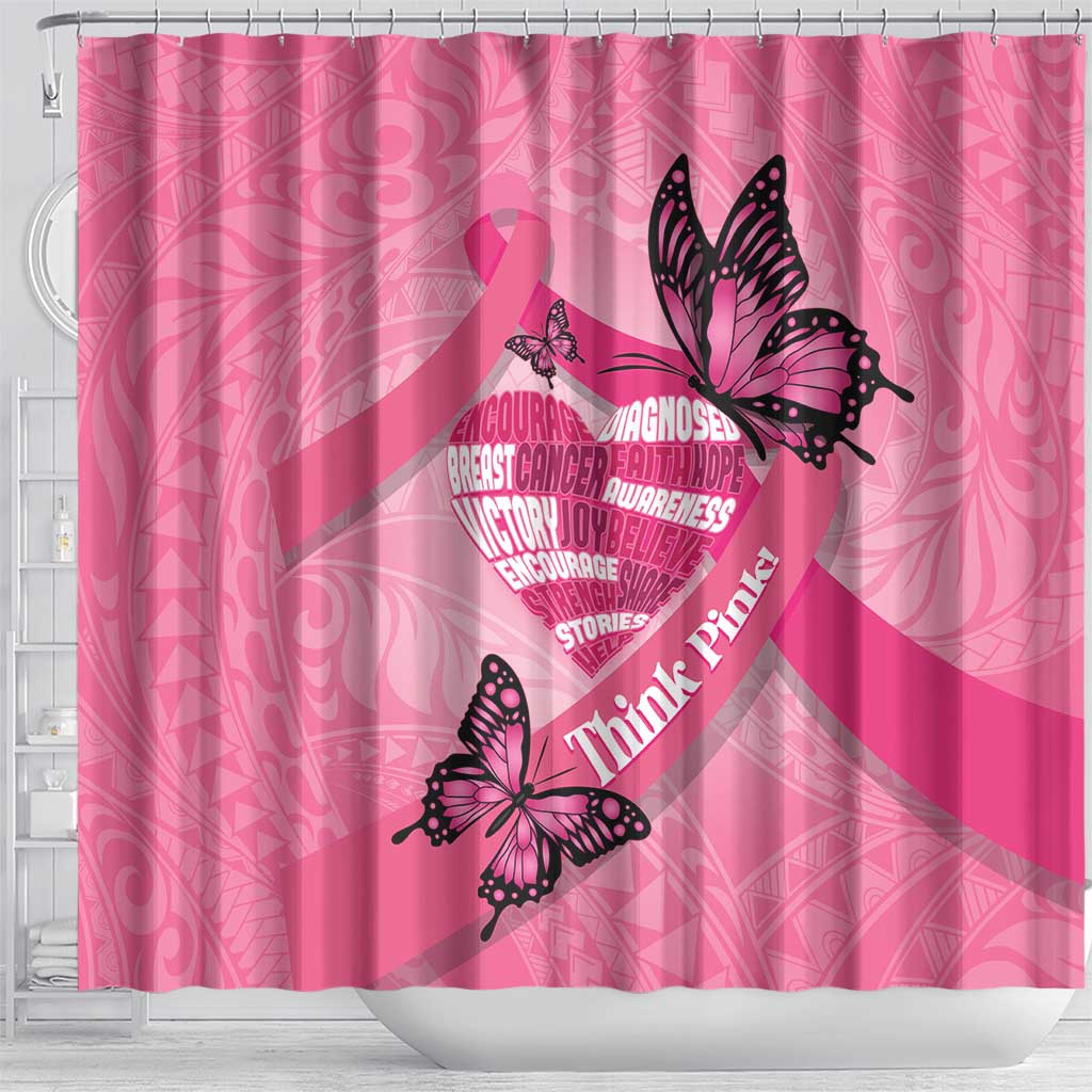Polynesia Breast Cancer Awareness Month Shower Curtain Pink Ribbon Mix Butterflies