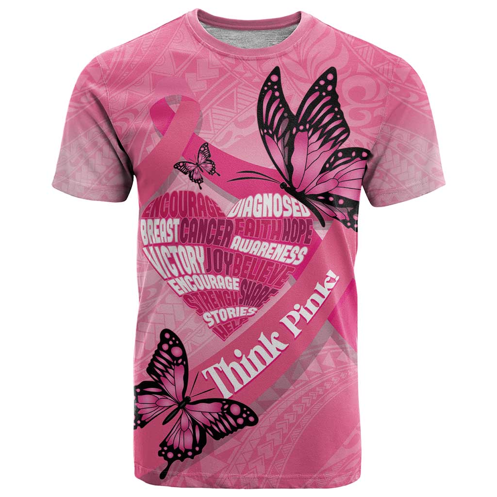 Polynesia Breast Cancer Awareness Month T Shirt Pink Ribbon Mix Butterflies