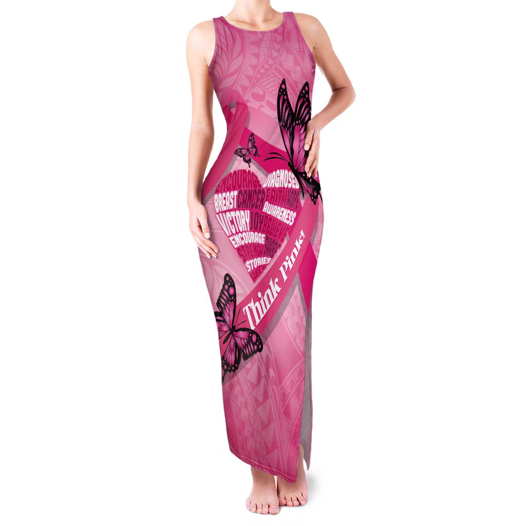 Polynesia Breast Cancer Awareness Month Tank Maxi Dress Pink Ribbon Mix Butterflies