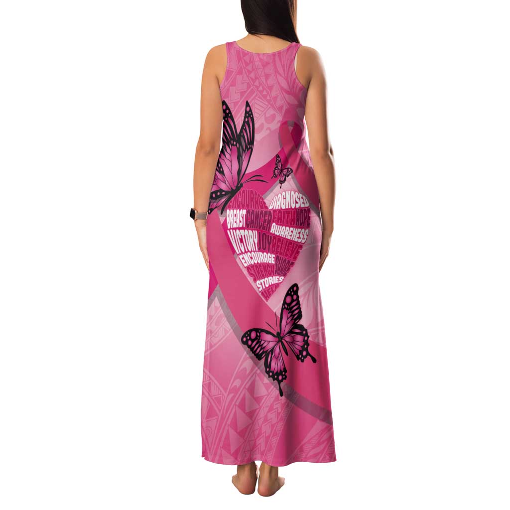 Polynesia Breast Cancer Awareness Month Tank Maxi Dress Pink Ribbon Mix Butterflies