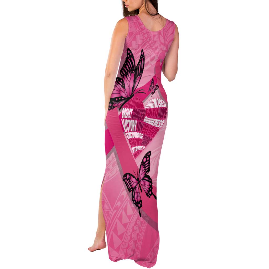 Polynesia Breast Cancer Awareness Month Tank Maxi Dress Pink Ribbon Mix Butterflies