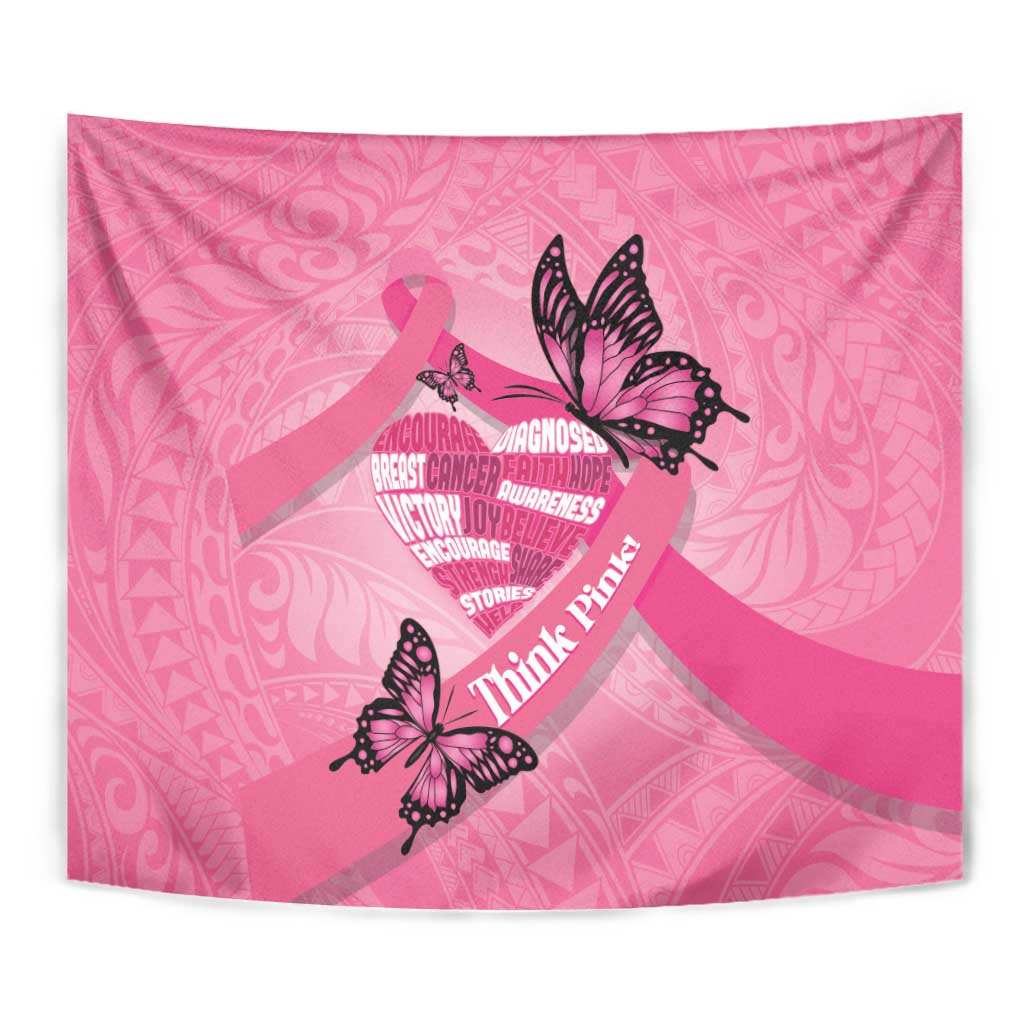 Polynesia Breast Cancer Awareness Month Tapestry Pink Ribbon Mix Butterflies