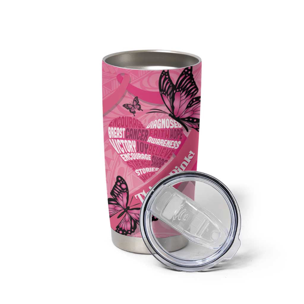 Polynesia Breast Cancer Awareness Month Tumbler Cup Pink Ribbon Mix Butterflies