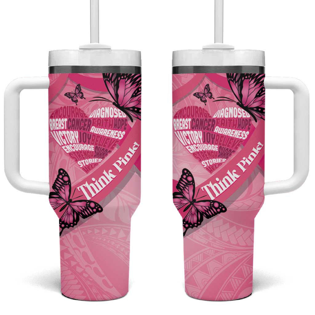 Polynesia Breast Cancer Awareness Month Tumbler With Handle Pink Ribbon Mix Butterflies