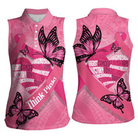 Polynesia Breast Cancer Awareness Month Women Sleeveless Polo Shirt Pink Ribbon Mix Butterflies