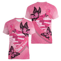 Polynesia Breast Cancer Awareness Month Women V-Neck T-Shirt Pink Ribbon Mix Butterflies