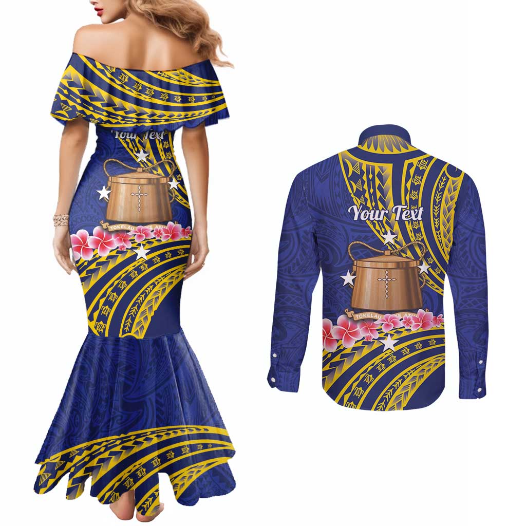 Personalised Tokelau Tokehega Day Couples Matching Mermaid Dress and Long Sleeve Button Shirt Tokelauan Tatau Flag Color LT14 - Polynesian Pride