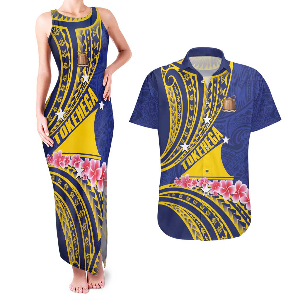 Personalised Tokelau Tokehega Day Couples Matching Tank Maxi Dress and Hawaiian Shirt Tokelauan Tatau Flag Color LT14 Blue - Polynesian Pride