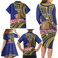 Personalised Tokelau Tokehega Day Family Matching Long Sleeve Bodycon Dress and Hawaiian Shirt Tokelauan Tatau Flag Color LT14 - Polynesian Pride