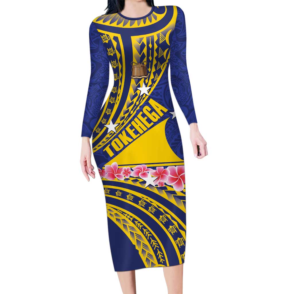 Personalised Tokelau Tokehega Day Family Matching Long Sleeve Bodycon Dress and Hawaiian Shirt Tokelauan Tatau Flag Color LT14 Mom's Dress Blue - Polynesian Pride