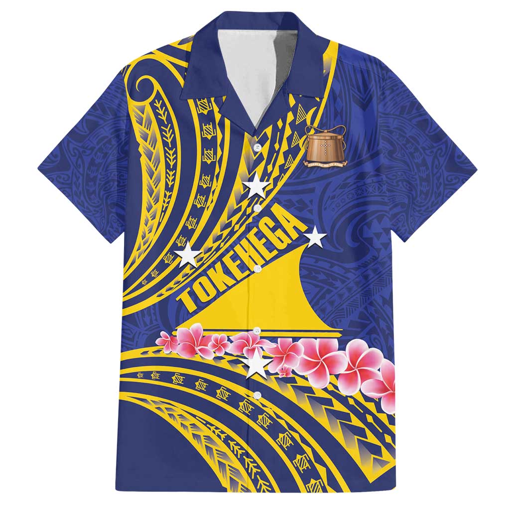 Personalised Tokelau Tokehega Day Family Matching Puletasi and Hawaiian Shirt Tokelauan Tatau Flag Color LT14 Dad's Shirt - Short Sleeve Blue - Polynesian Pride