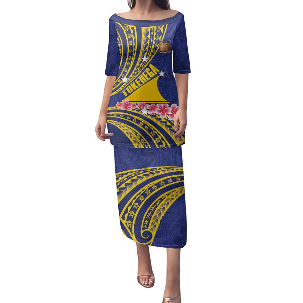 Personalised Tokelau Tokehega Day Family Matching Puletasi and Hawaiian Shirt Tokelauan Tatau Flag Color LT14 Mom's Dress Blue - Polynesian Pride