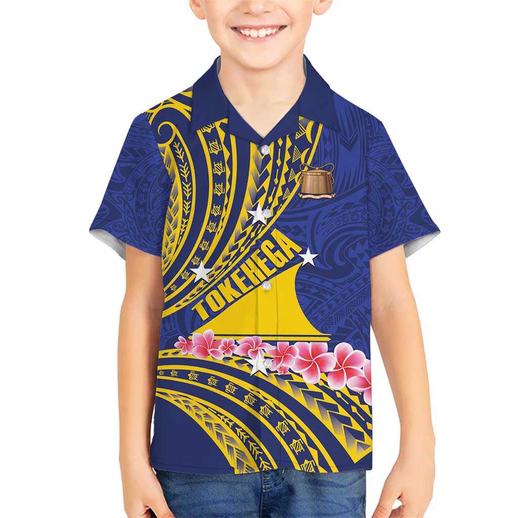 Personalised Tokelau Tokehega Day Family Matching Puletasi and Hawaiian Shirt Tokelauan Tatau Flag Color LT14 Son's Shirt Blue - Polynesian Pride