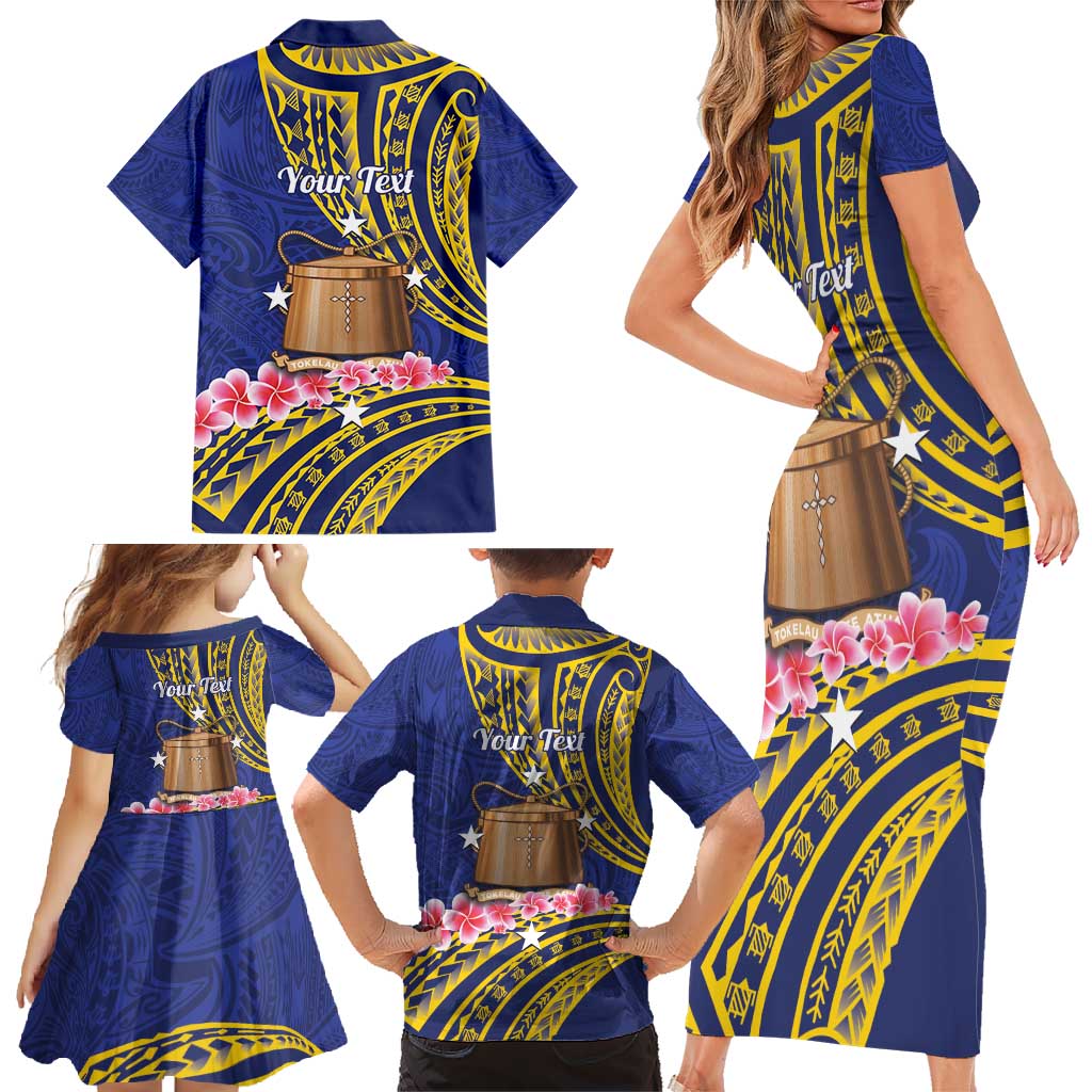 Personalised Tokelau Tokehega Day Family Matching Short Sleeve Bodycon Dress and Hawaiian Shirt Tokelauan Tatau Flag Color LT14 - Polynesian Pride