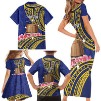 Personalised Tokelau Tokehega Day Family Matching Short Sleeve Bodycon Dress and Hawaiian Shirt Tokelauan Tatau Flag Color LT14 - Polynesian Pride
