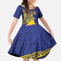 Personalised Tokelau Tokehega Day Family Matching Summer Maxi Dress and Hawaiian Shirt Tokelauan Tatau Flag Color LT14 Daughter's Dress Blue - Polynesian Pride