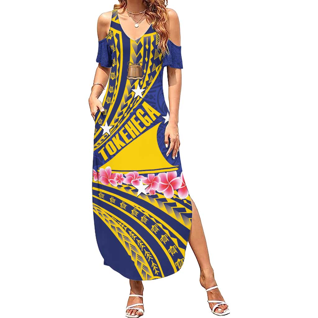 Personalised Tokelau Tokehega Day Family Matching Summer Maxi Dress and Hawaiian Shirt Tokelauan Tatau Flag Color LT14 Mom's Dress Blue - Polynesian Pride