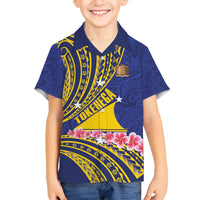 Personalised Tokelau Tokehega Day Family Matching Tank Maxi Dress and Hawaiian Shirt Tokelauan Tatau Flag Color LT14 Son's Shirt Blue - Polynesian Pride