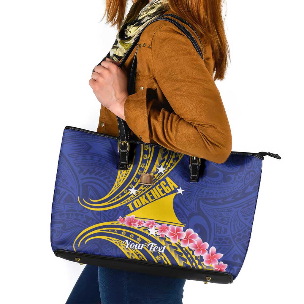 Personalised Tokelau Tokehega Day Leather Tote Bag Tokelauan Tatau Flag Color LT14 Blue - Polynesian Pride